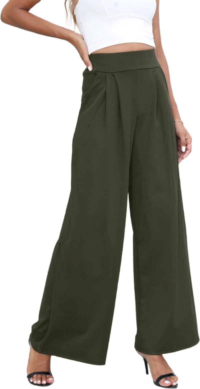 NRTHYE Womens Palazzo Long Pants High Waist Wide Leg Stretchy Loose Fit Casual Trousers with Pocket - Image 3